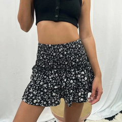 Damen trendiger Minirock | Mini in Schwarz Blume