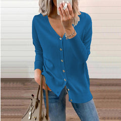 Amelie | Damen V-Ausschnitt Strickjacke Langarm Cardigan mit Knöpfen in Blau