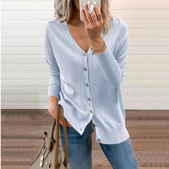 Amelie | Damen V-Ausschnitt Strickjacke Langarm Cardigan mit Knöpfen in Himmelblau