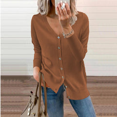 Amelie | Damen V-Ausschnitt Strickjacke Langarm Cardigan mit Knöpfen in Braun
