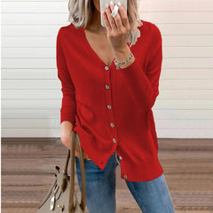 Amelie | Damen V-Ausschnitt Strickjacke Langarm Cardigan mit Knöpfen in Rot