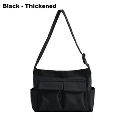 Emilia | Damen Vintage Canvas Tote Bag große Schultertasche mit Seitentaschen in Schwarz-Verdickt