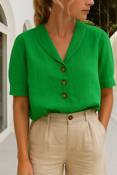 Damen Vintage elegante Bluse | Kurzarm