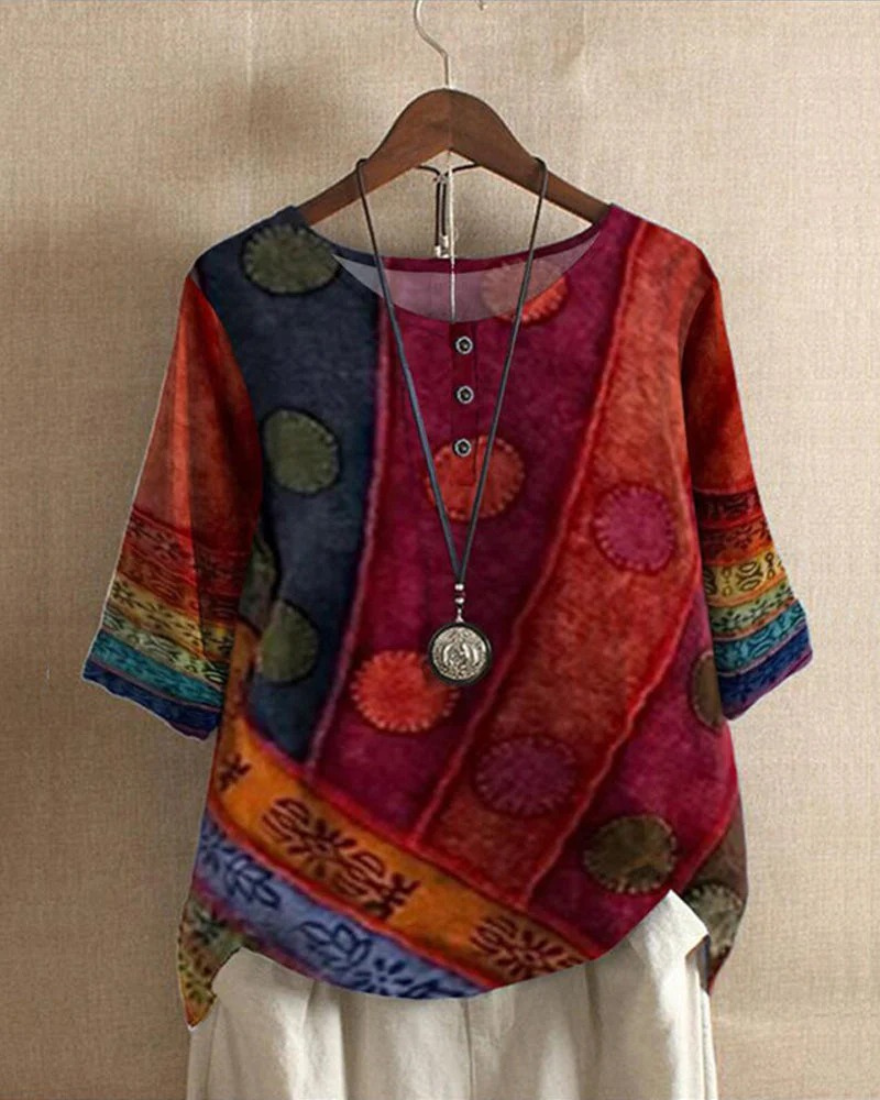 Damen Vintage-lebendiges Oberteil | Kurzarm