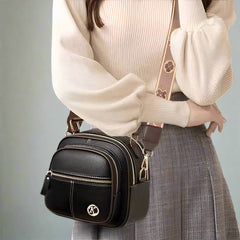 Damen Vintage Leder Crossbody Tasche - Priselle in Schwarz