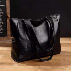 Elisabeth | Damen Vintage Leder Tote Bag Große Kapazität Klassische Schultertasche in Schwarz