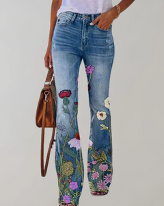 Damen Vintage Schlag-Jeans mit Blumenmuster | Sommer in Variante 1