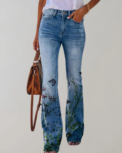 Damen Vintage Schlag-Jeans mit Blumenmuster | Sommer in Variante 2