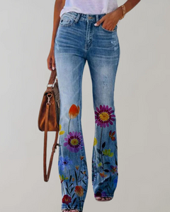 Damen Vintage Schlag-Jeans mit Blumenmuster | Sommer in Variante 5