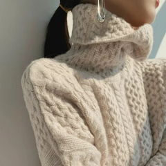 Damen Vintage-Strickpullover | Rollkragen in Elfenbein