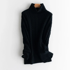 Damen Vintage-Strickpullover | Rollkragen in Schwarz
