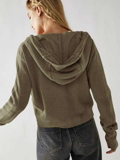 Damen stylische Waffel-Kapuzenjacke | Leichte