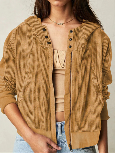 Damen stylische Waffel-Kapuzenjacke | Leichte