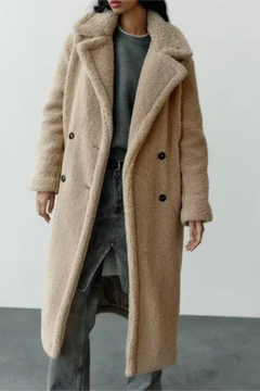 Langer Teddy Mantel Damen in Beige