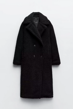 Langer Teddy Mantel Damen in Schwarz