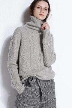 Damen warmer und dicker Pullover | Rollkragen in Grau
