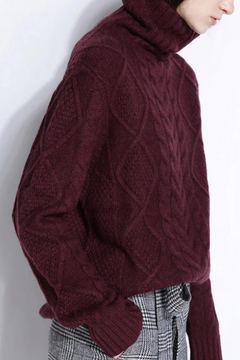 Damen warmer und dicker Pullover | Rollkragen in Weinrot