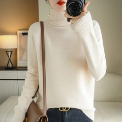 Damen warmer Strickpullover | Rollkragen in Beige