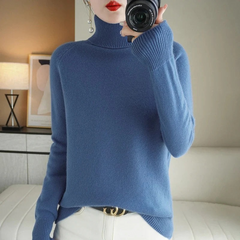 Damen warmer Strickpullover | Rollkragen in Blau