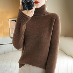 Damen warmer Strickpullover | Rollkragen in Braun