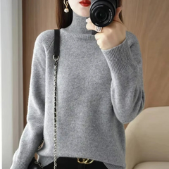 Damen warmer Strickpullover | Rollkragen in Grau