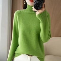 Damen warmer Strickpullover | Rollkragen in Grün