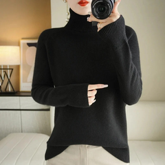 Damen warmer Strickpullover | Rollkragen in Schwarz