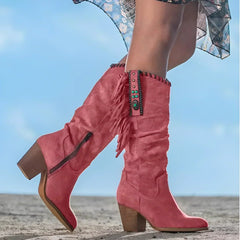 Frieda | Damen Wildleder Fransen Western Cowboy Stiefel in Rot