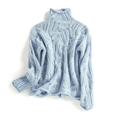 Marie | Damen Zopfmuster Knit Sweater Rollkragen Lockere Passform in Blau