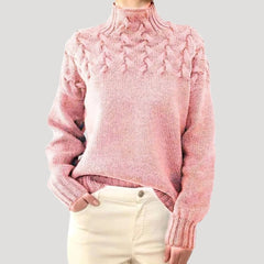 Sophie | Damen Zopfmuster Rollkragen Strick Sweater in Hellrosa
