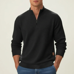 Daniel | Herren Strickpullover mit Quarter-Zip in Schwarz