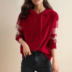 HOODED JACQUARD SWEATER | ELEGANTER KOMFORT STIL in Rot