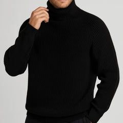 David | Herren Gerippter Warmer Rollkragenpullover in Schwarz