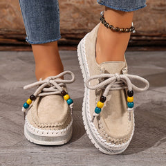 Damen Vintage Perlen Schnür Schuhe in Grau