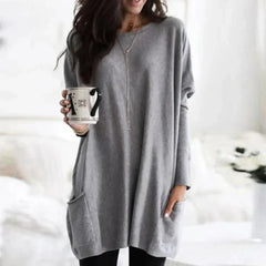 Meredith - Lässiger Langarm-Longpullover in Grau