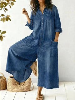 Denise | Langärmliger Denim Jumpsuit in Blau