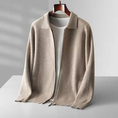 EDWIN - FEINSTRICK-STRICKJACKE MIT REISSVERSCHLUSS in Khaki