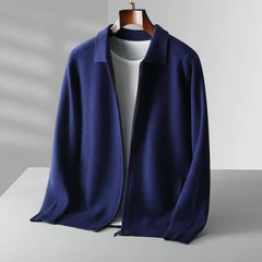 EDWIN - FEINSTRICK-STRICKJACKE MIT REISSVERSCHLUSS in Blau