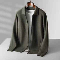 EDWIN - FEINSTRICK-STRICKJACKE MIT REISSVERSCHLUSS in Grün