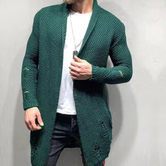 FLORIAN - LÄSSIGE LANGE STRICKJACKE in Dunkelgrün