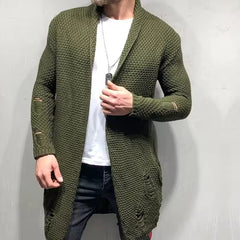 FLORIAN - LÄSSIGE LANGE STRICKJACKE in Armeegrün