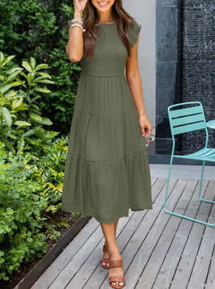 Leana - Kleid - Geraffte Büste in Armeegrün