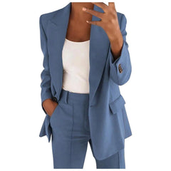 MiraSet - Damen-Anzug-Set mit Blazer und Hose in Uni-Farbe in Blau