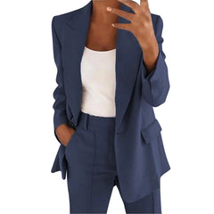 MiraSet - Damen-Anzug-Set mit Blazer und Hose in Uni-Farbe in Dunkelblau
