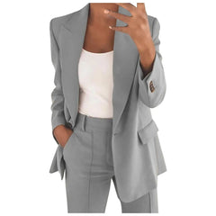 MiraSet - Damen-Anzug-Set mit Blazer und Hose in Uni-Farbe in Grau