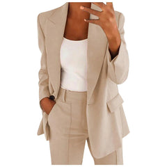 MiraSet - Damen-Anzug-Set mit Blazer und Hose in Uni-Farbe in Beige