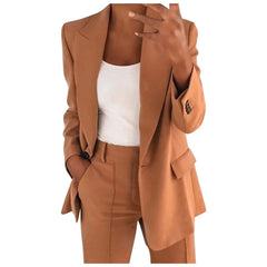 MiraSet - Damen-Anzug-Set mit Blazer und Hose in Uni-Farbe in Khaki