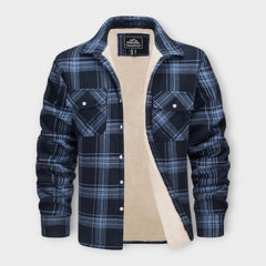 Klaus - Gefütterte Karo-Hemdjacke in Blau-Grau