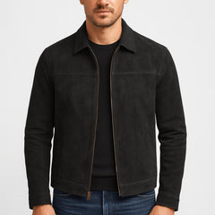 Dieter | Herren Klassische Reißverschluss Lederjacke in Schwarz