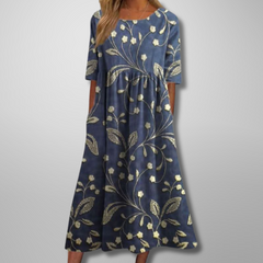 Dorothea | Midikleid mit Aquarell-Blumendruck in Marineblau